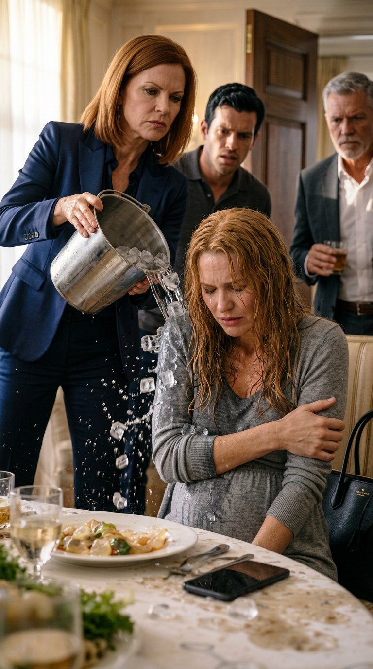 At a family dinner, my wealthy ex-husband’s mother humiliated me with a bucket of ice water and a cruel joke, certain I was too powerless to fight back. What none of them knew was that I secretly owned the multi-billion-dollar company behind their status, and the moment I texted “Initiate Protocol 7,” their world began collapsing around them.