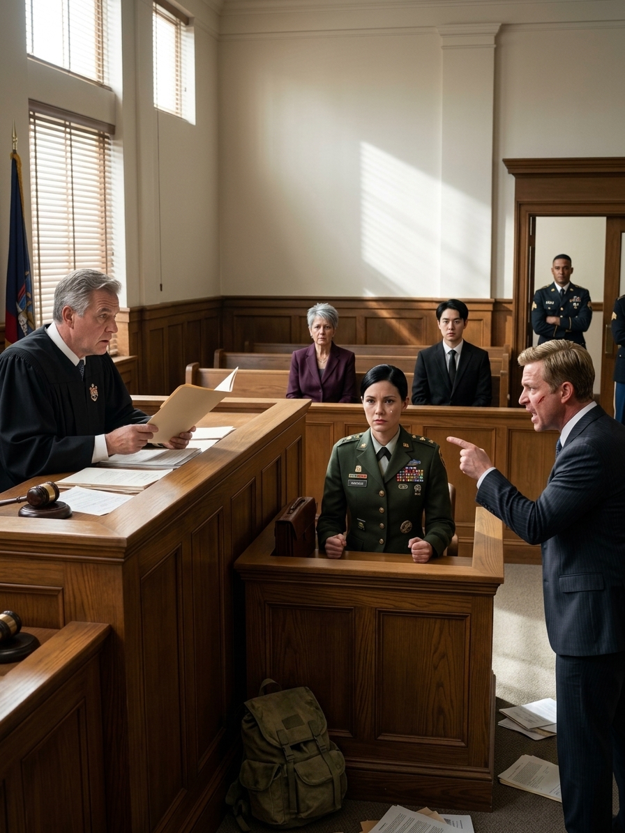 I’D SERVED NEARLY TWO DECADES AS A U.S. ARMY MAJOR—LED SOLDIERS UNDER FIRE, BURIED FRIENDS IN FOREIGN DIRT, SIGNED CONDOLENCE LETTERS AT 3 A.M.—BUT NONE OF THAT PREPARED ME FOR THE DAY I SAT IN A CALIFORNIA COURTROOM AND HEARD MY OWN BROTHER STAND UP, POINT AT ME, AND DECLARE, “SHE’S NOT A REAL VETERAN.” THE ROOM WENT DEAD QUIET. THE JUDGE BLINKED LIKE HE’D MISHEARD. MY MOTHER STARED HARD AT HER LAP. MY YOUNGER BROTHER SHIFTED IN HIS SEAT—AND SAID NOTHING. AND I DIDN’T FLINCH… NOT BECAUSE IT DIDN’T HURT, BUT BECAUSE I’D COME WITH SOMETHING HE DIDN’T KNOW EXISTED. I REACHED INTO MY LEATHER CASE, PULLED OUT ONE TAN FOLDER, WALKED IT TO THE BENCH… AND THE SECOND THE JUDGE OPENED IT, HIS FACE DRAINED WHITE. HE TURNED A PAGE. THEN ANOTHER. HIS JAW TIGHTENED. HIS VOICE DROPPED LOW AND SHARP: “NO ONE MOVE. CLOSE THE DOORS. NOW.” AND BEFORE ANYONE COULD EVEN PROCESS THOSE WORDS, TWO MILITARY POLICE OFFICERS ENTERED THROUGH THE SIDE DOOR—CRISP UNIFORMS, UNREADABLE EYES—AND TOOK POSITIONS LIKE THEY’D BEEN WAITING FOR THIS MOMENT.
