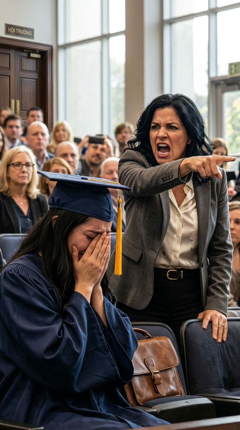 The moment my name was called, my aunt tried to destroy me in front of thousands: “She shouldn’t be up there—I have proof!” I didn’t run, didn’t argue—I walked across the stage, accepted my degree, and whispered into the dean’s ear. What happened next wasn’t a scandal about me… it was the beginning of the school’s nightmare.