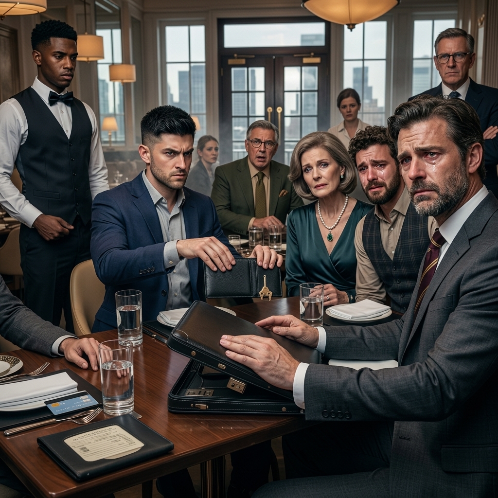 At the restaurant, my brother clinked his glass and said, ‘To family everyone except Liam. He’s adopted.’ Everyone laughed. Then the server set the black folder in front of me: $3,270 for the whole table. I slid it back and said, ‘Put it under my brother’s name he made the reservation.’ His smile vanished… and then the manager walked over.