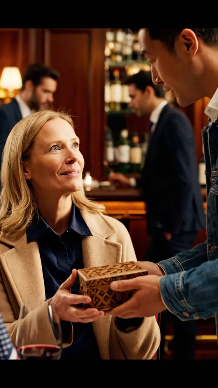 I was sitting at a cafe with my husband and my brother when they got up to pay the bill. The second they stepped away from the table, a man I had never seen before walked over, placed a small wooden box in front of me, and said quietly, “Don’t trust them. You’re going to need this tonight.” Before I could ask who he was or what he meant, he was gone. I slipped the box into my bag without saying a word and took it home. That night, when I finally opened it, I understood why he had looked at me that way.