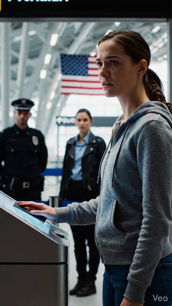 Hij stuurde me naar de Economy-balie, dus ik zei niets en legde mijn ID-kaart op de scanner. Het scherm bevroor… en zijn glimlach verdween.