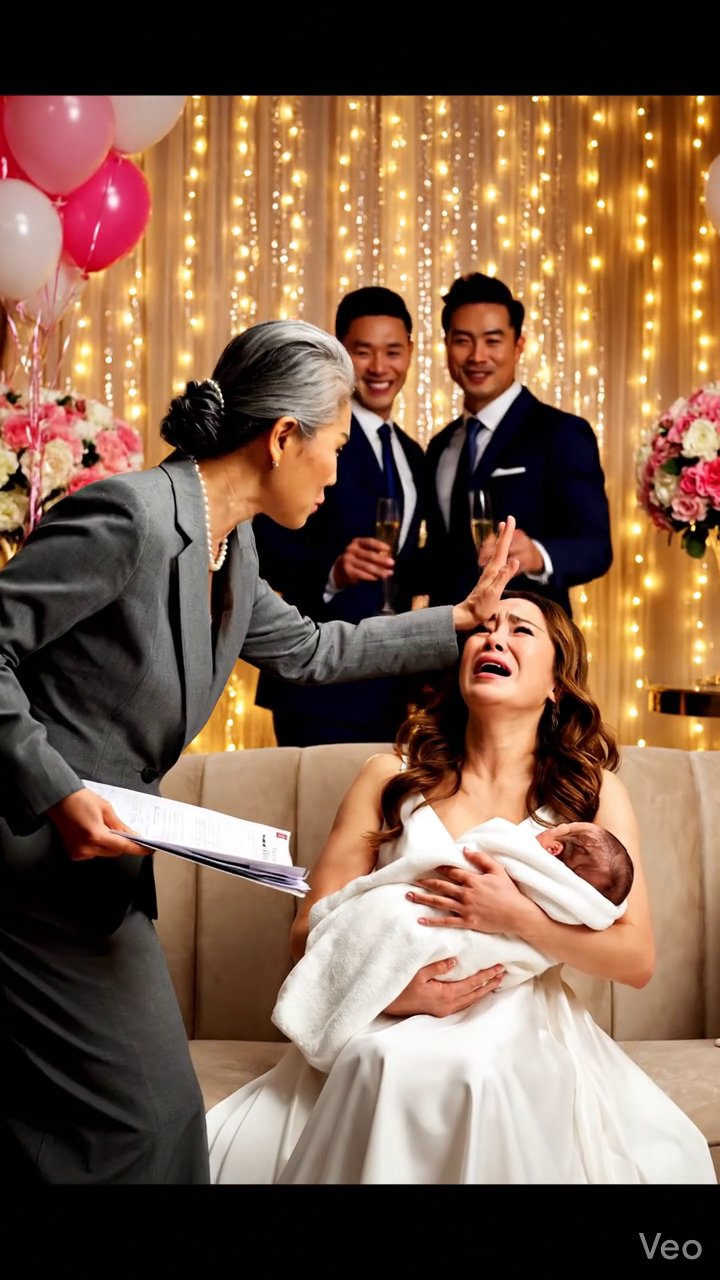 Een momentje… – Op mijn luxe babyshower – acht maanden zwanger, veertig lachende gasten – stak Victoria Ashford een envelop in mijn hand….