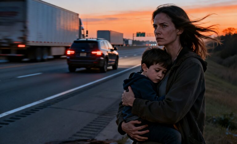 The SUV door slammed, the locks clicked—and they drove off. I stood on the shoulder of I-71 clutching my fading son while trucks thundered past. They thought I’d crawl back and stay quiet… but the papers on their kitchen counter would say otherwise.