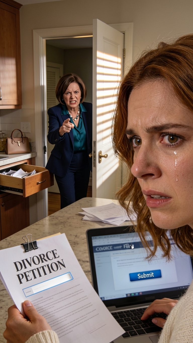 My MIL barged into my home unannounced, screaming, “Stop loafing around all day and leeching off my son!” When I tried to speak, she snapped, “Shut up, shut your mouth!” Then I found a filled-out divorce form—already completed—and I didn’t hesitate. I submitted it right then. The next day, she called me in a panic… because that house wasn’t what she thought it was. – Royals