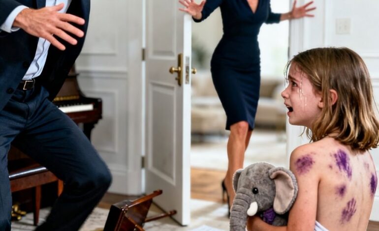 Ik maakte me klaar voor het pianorecital van mijn dochter. Lily stuurde me een berichtje vanuit haar kamer. “Papa, help me met mijn rits. Alleen jij. Doe de deur dicht.” Ze had geen jurk aan. Ze tilde haar shirt op. Paarse blauwe plekken bedekten haar rug. Handafdrukken. “Papa, het is opa Roger. Elke zaterdag als jij werkt. Oma houdt me vast. Mama weet het. Ik heb het haar verteld.” Drie maanden lang mishandeld. Ik bleef kalm. Pakte haar tas in. “We gaan nu weg.” Mijn vrouw blokkeerde de deur. “Nee, dat doen jullie niet. Mijn ouders…”