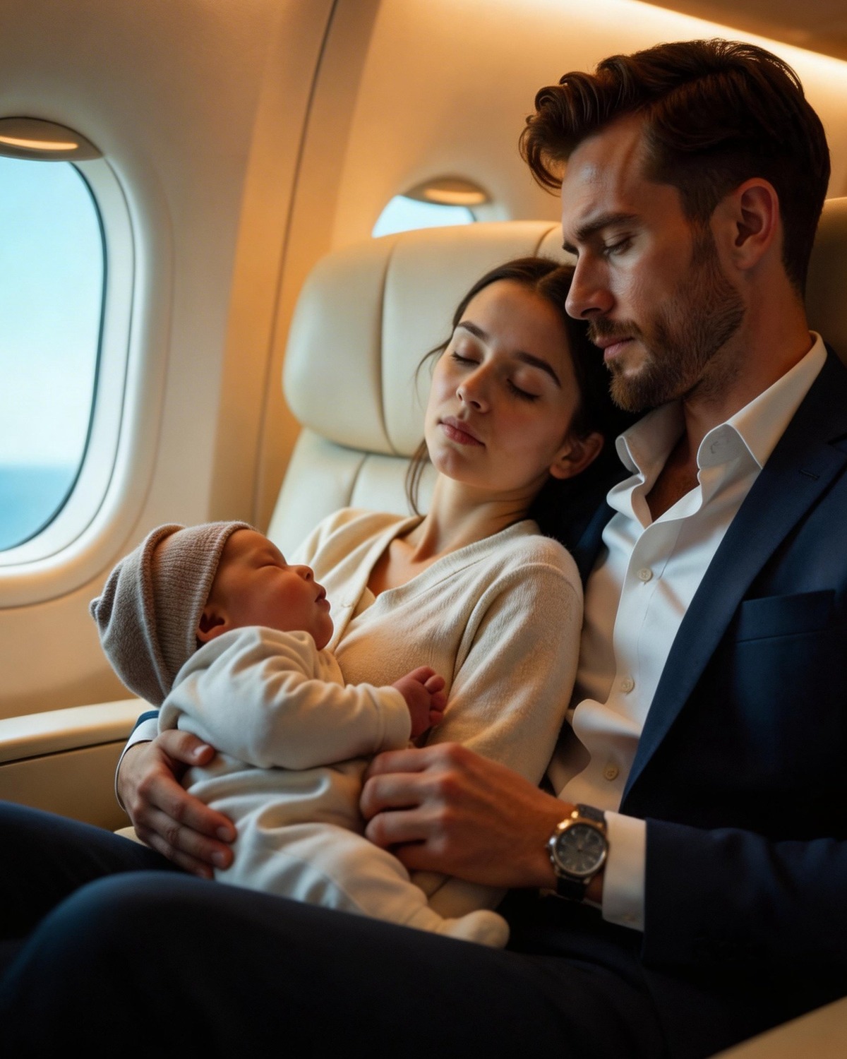 Arm meisje met haar baby valt in slaap op de schouder van een CEO tijdens een vlucht, maar schrikt wakker als hij…