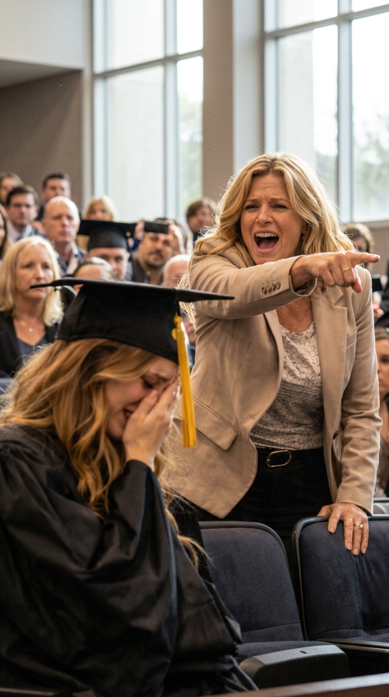 The moment my name was called, my aunt tried to destroy me in front of thousands: “She shouldn’t be up there—I have proof!” I didn’t run, didn’t argue—I walked across the stage, accepted my degree, and whispered into the dean’s ear. What happened next wasn’t a scandal about me… it was the beginning of the school’s nightmare.