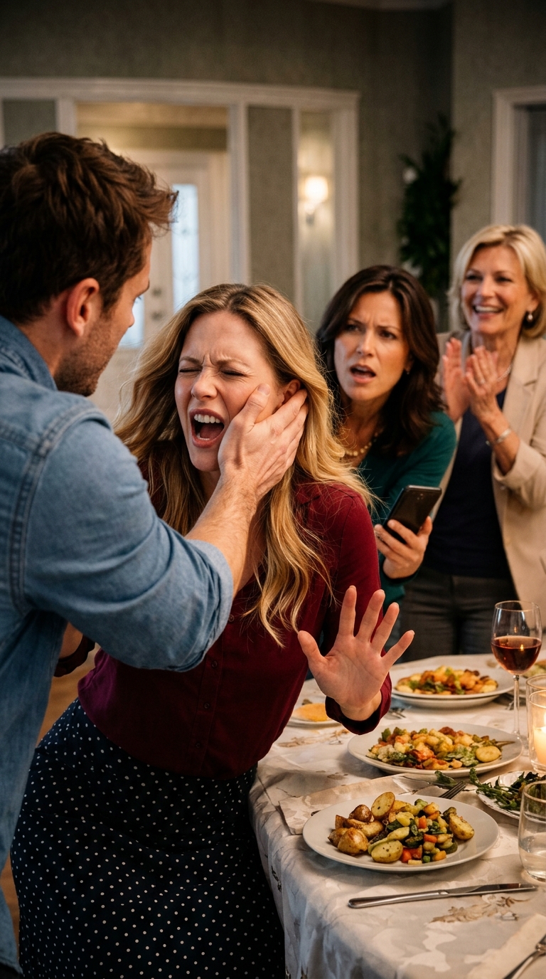 He slapped my daughter at the table, and his mother clapped, smiling: “That’s how women learn.” I didn’t argue, I didn’t beg—I only reached for my phone and dialed. By the time the knock came at the door, their little “family rule” was about to meet the real world.