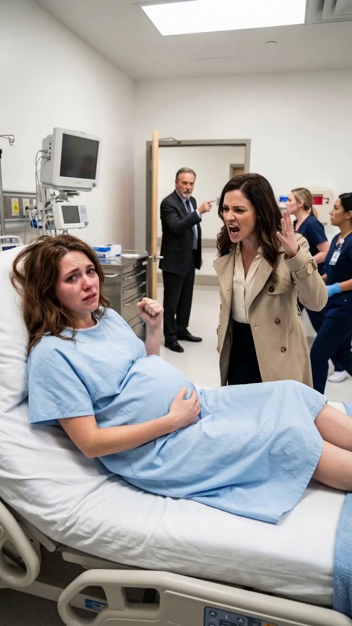 While I lay in a hospital bed, one hand resting on my swollen belly, my husband’s mistress burst in and sneered, “You think having his baby makes you untouchable?” Before I could cry out, she seized my hair and slammed me back. Nurses came running—but then my father appeared in the doorway and said, “Take your hands off my daughter.” The room fell silent. In that instant, everything changed—and she had no idea whose daughter she had attacked. – Royals