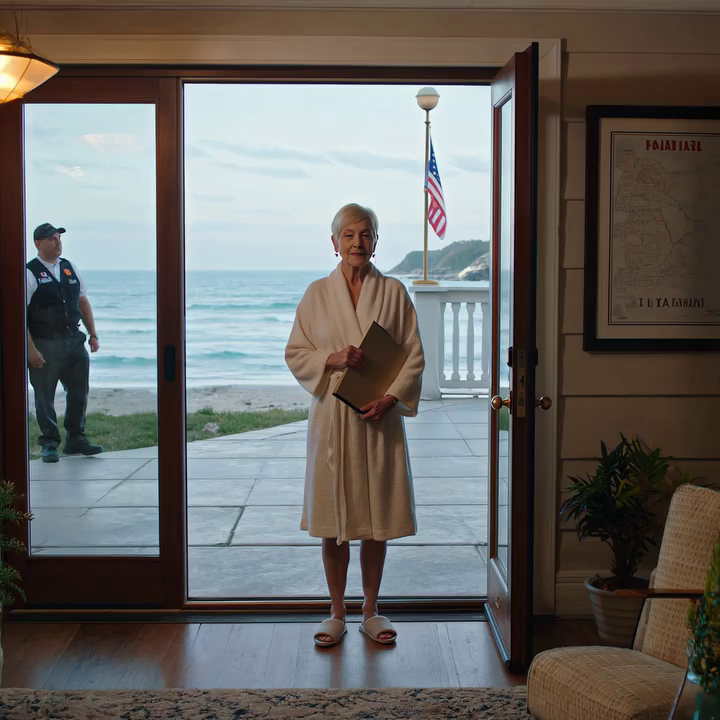 Ik was aan het relaxen in mijn strandhuis in Santa Barbara toen om 5 uur ‘s ochtends het alarm afging. De bewaker zei: “Uw schoondochter is hier met verhuizers. Ze zegt dat ze de eigenaar van het huis is.” Ik glimlachte: “Laat haar binnen… laat haar binnen. Ze staat op het punt een verrassing te krijgen…”