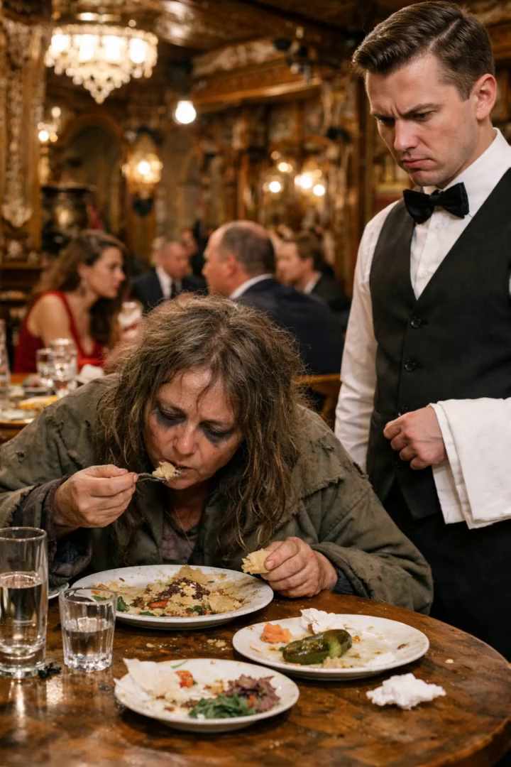 A homeless woman walked into a luxury restaurant to eat other people’s leftovers: the waiters and guests looked at her with contempt and demanded that the police be called