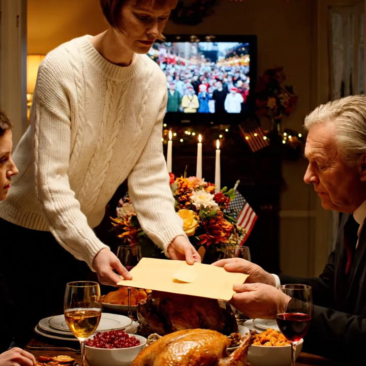 Tijdens Thanksgiving haalden mijn ouders mijn stoel van tafel. Mijn moeder zei: “Er is geen plaats voor teleurstellingen.” Toen ik wegliep, liet ik een envelop op het bord van mijn vader vallen en zei: “Fijne Thanksgiving, ik weet eindelijk waarom je me haat.” Het werd stil in de kamer. Wat ze vervolgens ontdekten, deed 23 familieleden naar adem happen…