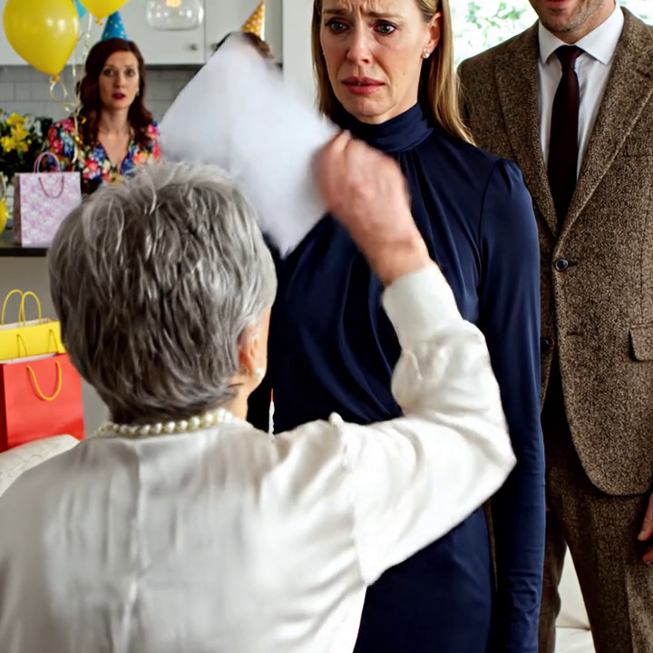 Op mijn eigen babyshower gaf mijn schoonmoeder me een witte envelop en kondigde aan: “Zevenenveertig redenen waarom mijn zoon van je zou moeten scheiden.” Terwijl vijftig mensen onder gele ballonnen lachten, protesteerde ik niet. Ik belde First National, opende mijn bankapp en zag de filiaalmanager zwijgen, bleek worden en me terug zijn kantoor in wenken.