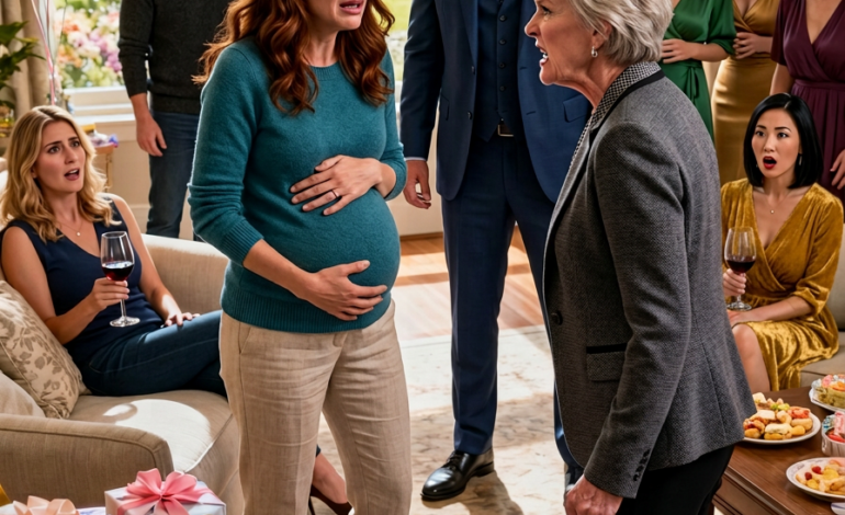 Mijn moeder kwam mijn babyshower binnen en zei koud: “Denk je dat je eerder kunt bevallen dan je zus? Nooit! Het enige echte kleinkind is van haar!” Toen tilde ze haar voet op richting mijn buik. Ik kromp ineen van de pijn terwijl mijn zus aan haar wijn nipte en grijnsde. “Niemand wil een ongewenst kind in deze familie, toch?” Toen klonk er een lage stem van achteren. Hun gezichten werden bleek…