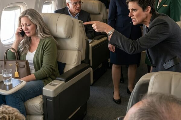 De vrouw in de eerste klas kreeg te horen dat ze moest verhuizen – ‘Je moet op de verkeerde stoel zitten’, hield de passagier vol, maar zodra ze één stil telefoontje pleegde, leerde de hele cabine wie ze werkelijk was