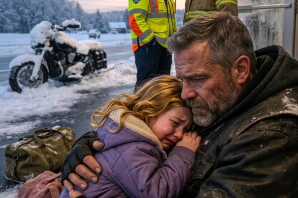 ‘Alsjeblieft… ik kan mijn voeten niet voelen.’ – Een motorrijder stopte voor een sneeuwstorm, hoorde een kind huilen in het donker, en wat hij die nacht vond, veranderde een bevroren wegkant in een eeuwig gezin