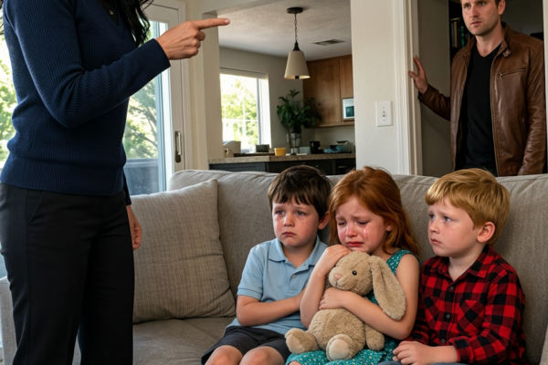 Hij deed alsof hij vertrok voor een normale ochtendvergadering, maar toen hij in het geheim terugkwam en hoorde hoe zijn perfecte vriendin over zijn vijfjarige drieling sprak, bleef de verlovingsring verborgen en verloor ze alles