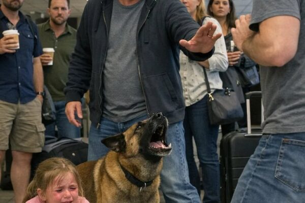‘Haal je hand van haar af – nu meteen.’ – Een gepensioneerde SEAL, zijn K9, en het rustige moment waarop een luchthavencafé weigerde weg te kijken