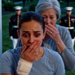 Four days after an off-duty EMT took seven knife wounds shielding a bleeding Marine outside a taco shop, she limped to her front door at dawn and froze—more than a hundred Marines stood across her quiet street, the man she saved at the center, while her mother stared in tears and he said, “You stood between death and one of ours. Today we stand for you.”