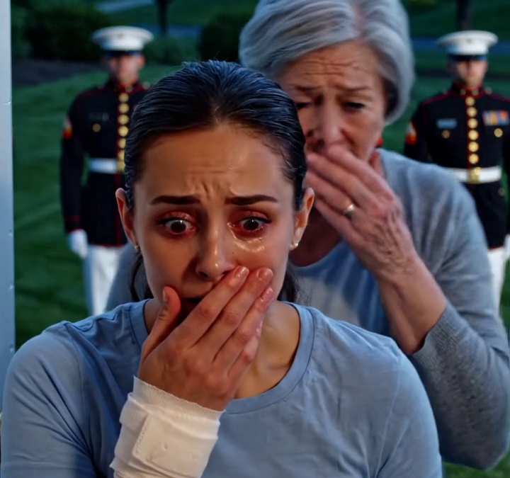 Four days after an off-duty EMT took seven knife wounds shielding a bleeding Marine outside a taco shop, she limped to her front door at dawn and froze—more than a hundred Marines stood across her quiet street, the man she saved at the center, while her mother stared in tears and he said, “You stood between death and one of ours. Today we stand for you.”